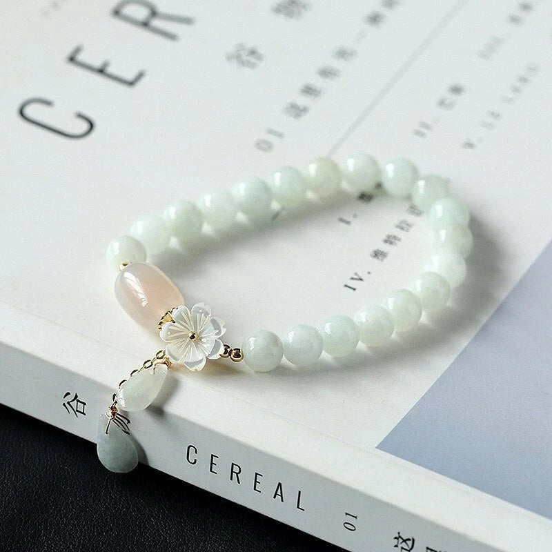 Elegant Shell Flower Jade Water Drop Bracelet with natural jadeite and shells