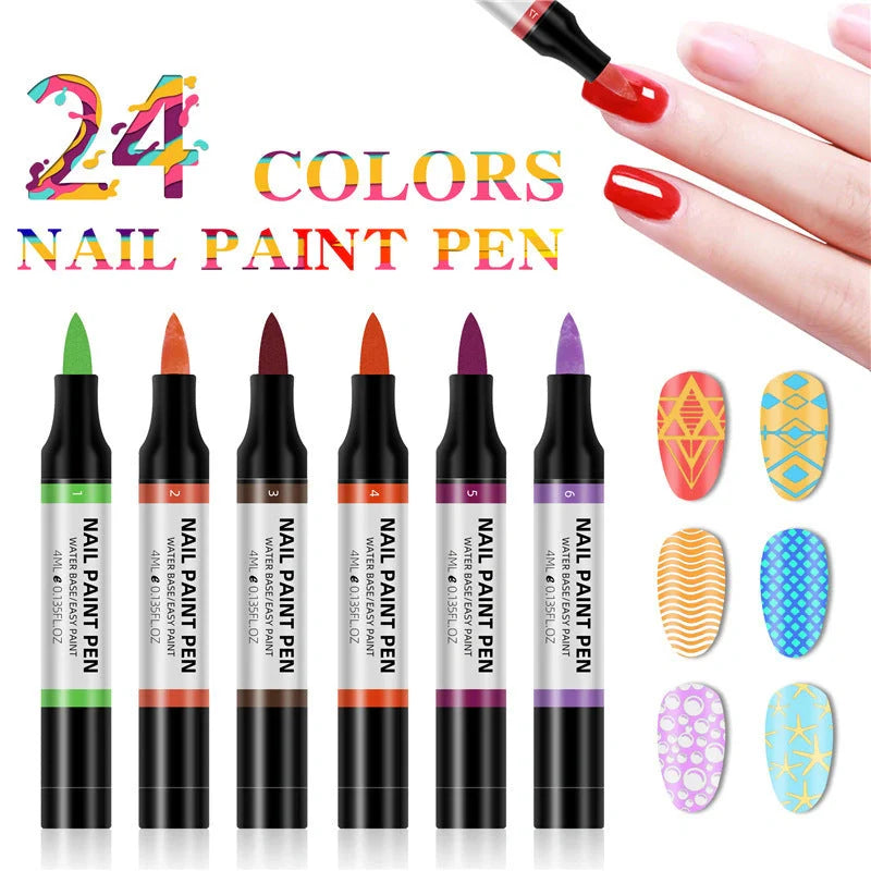 24 colour nail polish painting pen set for 3D nail art designs