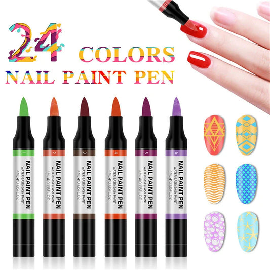 24 colour nail polish painting pen set for 3D nail art designs