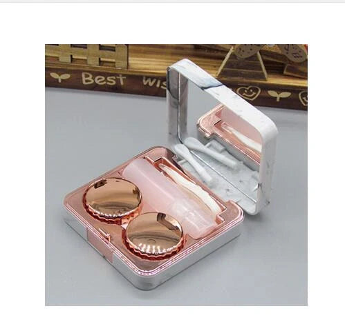 Square marble design contact lens case with mirror and accessories