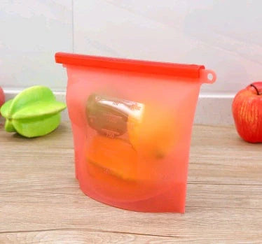 Premium silicone food storage bags in various colours, featuring airtight seals and reusable designs