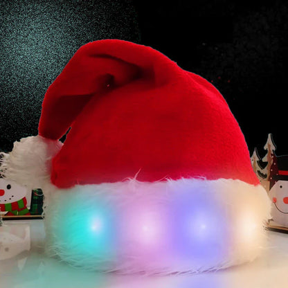 Premium plush light-up Santa hat with 20 vibrant color-changing LED lights