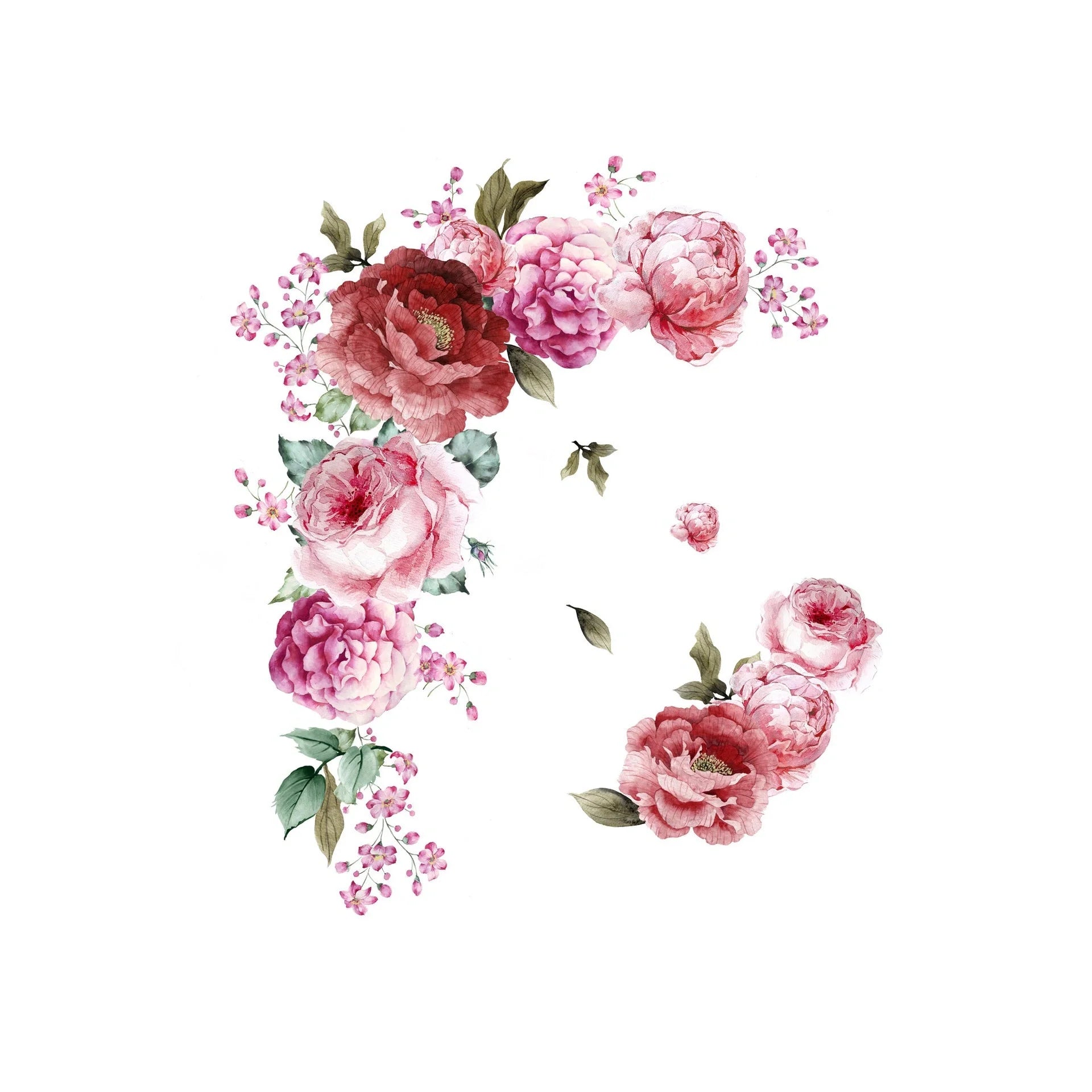 Red watercolour peonies flower wall stickers for home decoration