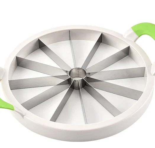 Premium stainless steel watermelon slicer with ergonomic non-slip handles for easy, precise fruit preparation