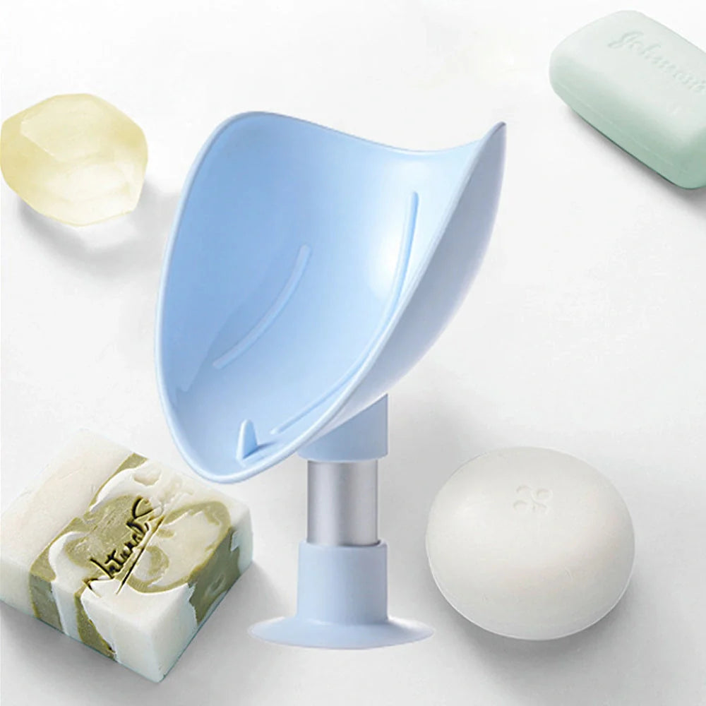 Bird Soap Box with self-draining design and silicone suction cup in white, pink, green, and blue