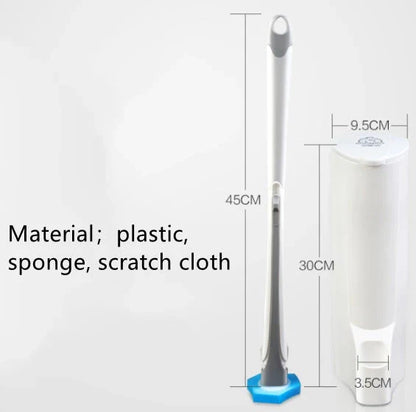 Premium disposable toilet brush with plastic, sponge, and scratch-resistant cloth for effective and hygienic bathroom cleaning