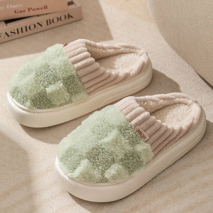 Plaid plush slippers for women with non-slip sole in various colours