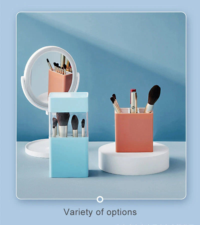 Premium makeup brush organiser with dual-purpose design for drying and storage, holding up to 12 brushes in a sleek and organised manner.