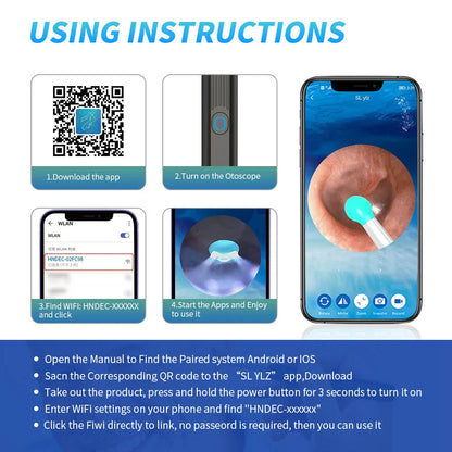 Wireless Otoscope Ear Wax Removal Tool with 360° HD Camera and LED Light for Comprehensive Ear Examination and Cleaning