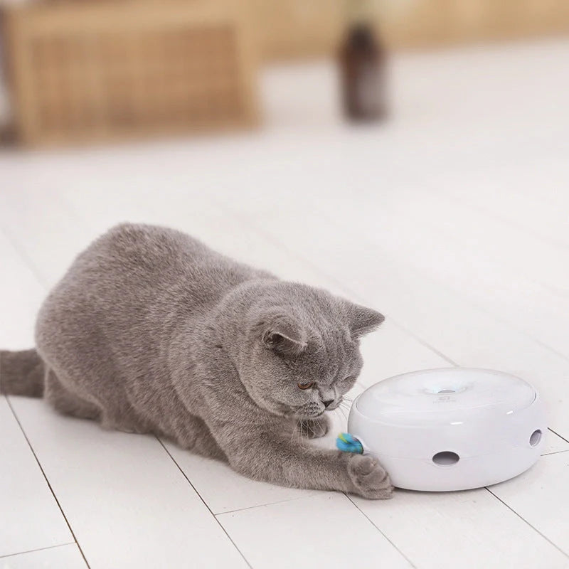 Automatic donut-shaped electric cat toy with feather accessories