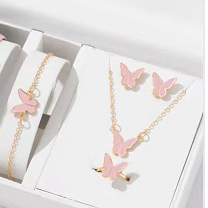 5PCS Fashion Butterfly Pendants Necklace Earrings Ring Bracelet Sets For Women