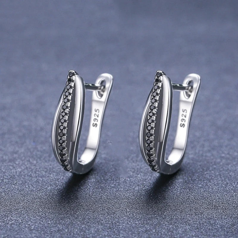 Copper Retro Hong Kong Style Black Zircon Earrings with round stones