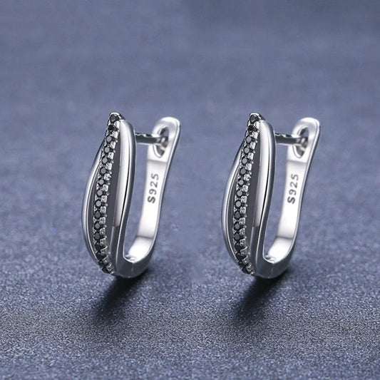 Copper Retro Hong Kong Style Black Zircon Earrings with round stones