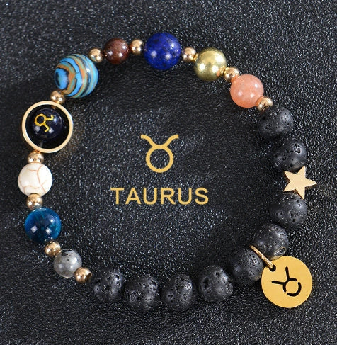 Frosted Stone Beaded Zodiac Bracelet featuring detailed zodiac signs on natural stone beads