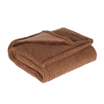 Plush Sherpa Pet Blanket in various colors and sizes, designed for comfort and warmth for your furry friend