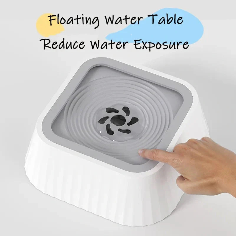 A premium floating pet bowl with a suspended water table design to prevent splashing and keep pets' faces dry