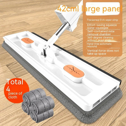 Premium 360° Rotating Flat Mop with Stainless Steel Handle and Self-Dewatering Scraper for Effortless Floor Cleaning