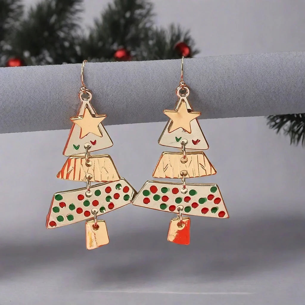 Christmas Tree Necklace and Earrings Set with unique star design