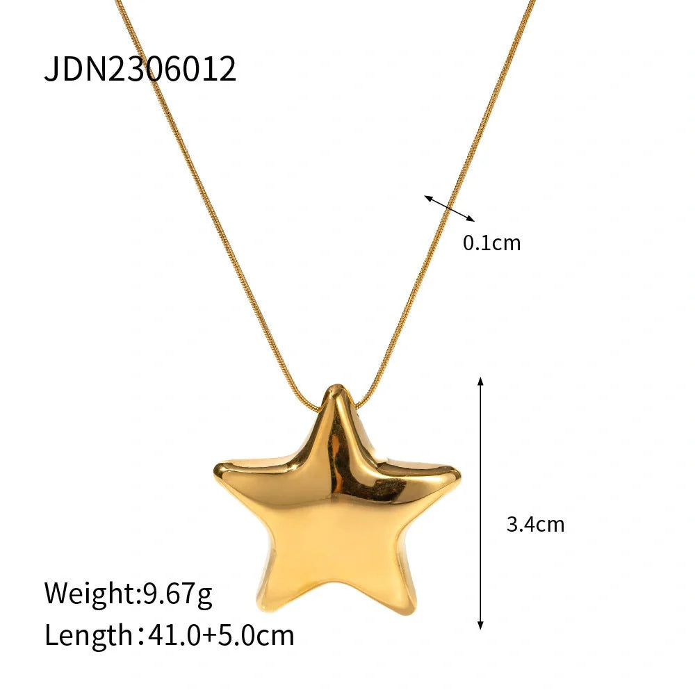 18K Gold-plated stainless steel five-pointed star necklace with ball bead chain