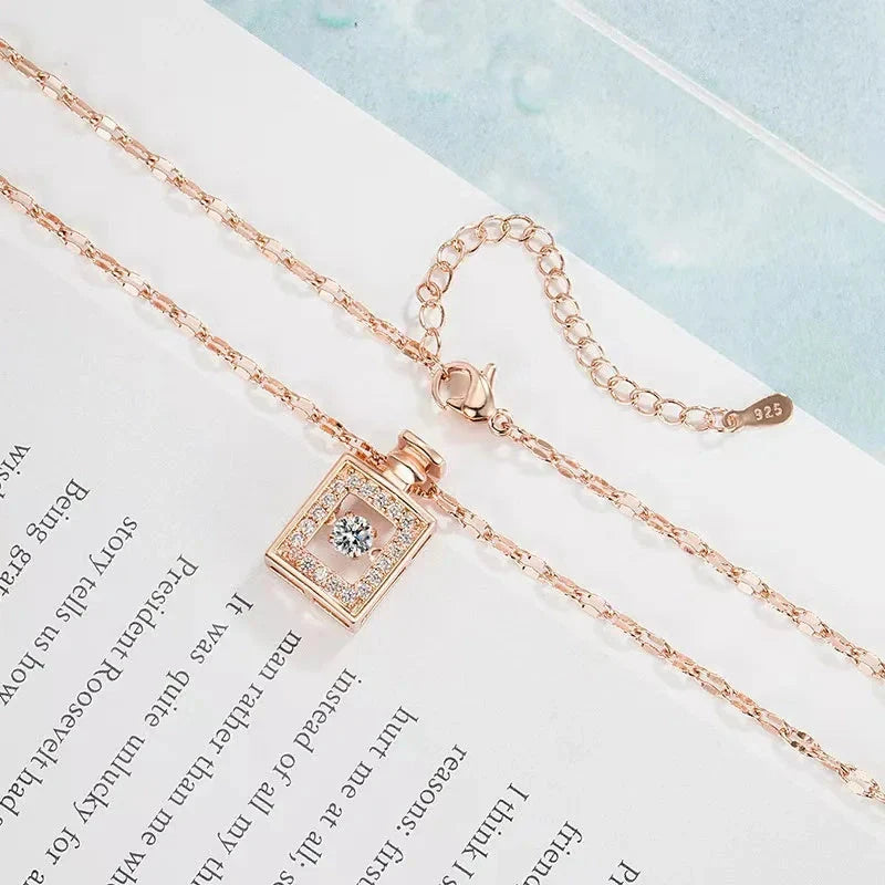 Valentine's Day titanium steel perfume bottle pendant necklace with zircon detail