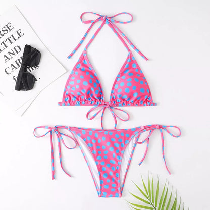 Women's multicolor printed split swimsuit bikini with quick-dry fabric and retro polka dot prints