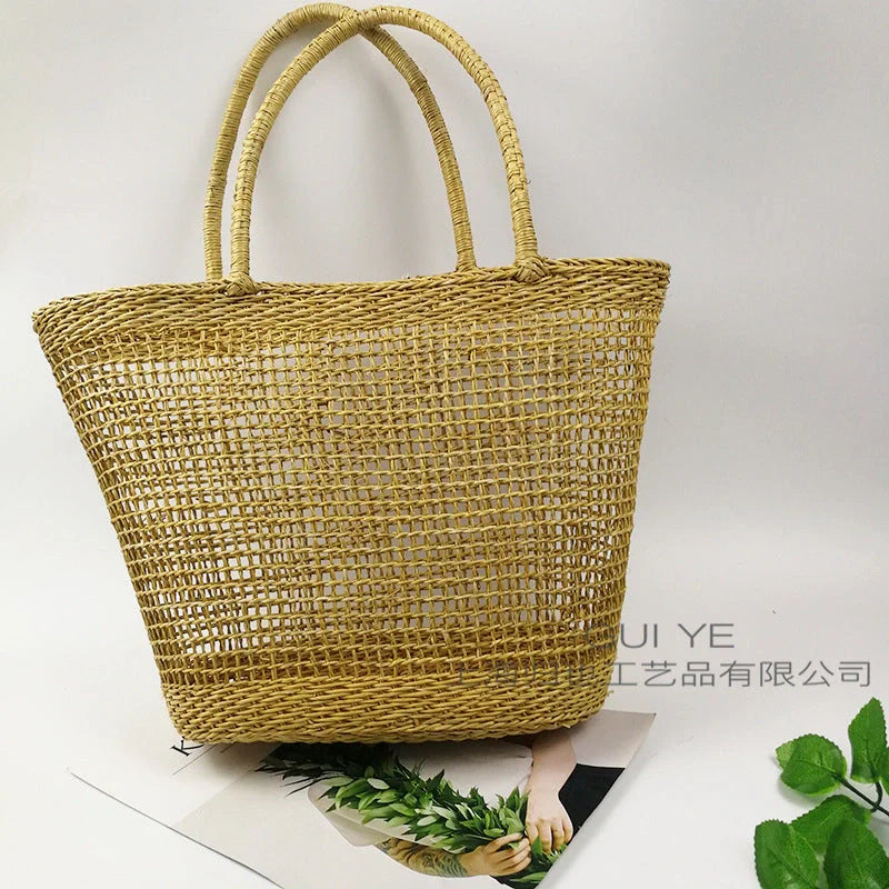 Cotton rope mesh straw shoulder bag for women, eco-friendly and lightweight