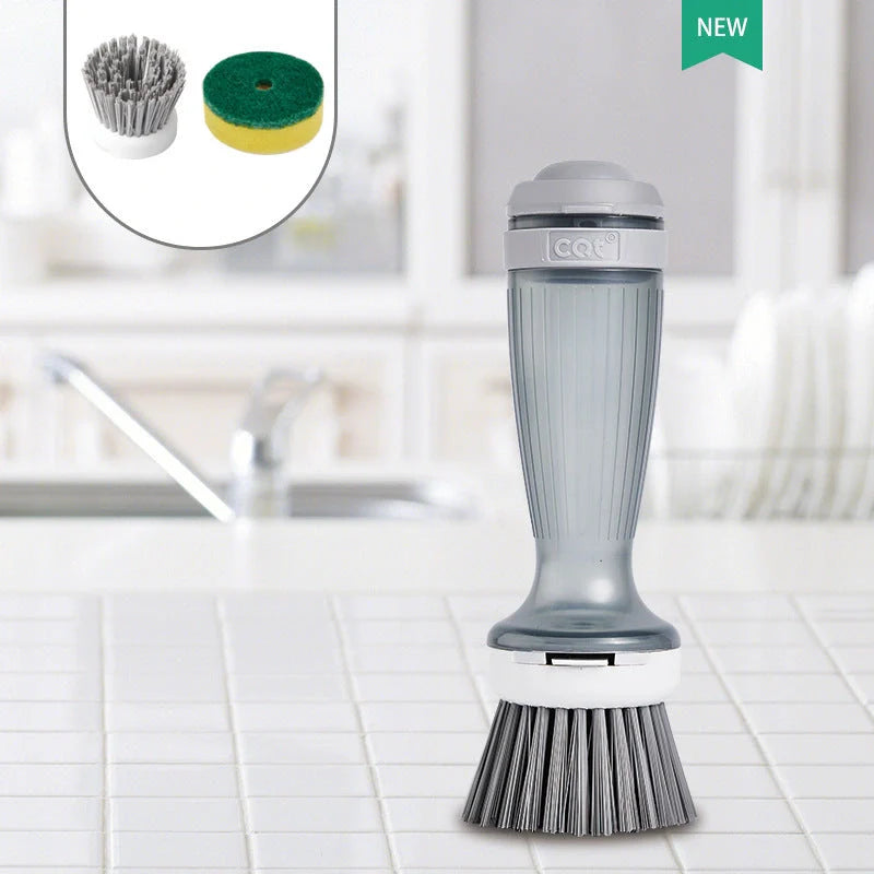 Pot brush with soap dispenser in milk white and mint green options