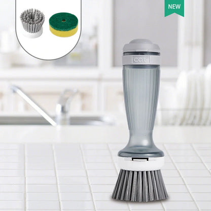 Pot brush with soap dispenser in milk white and mint green options