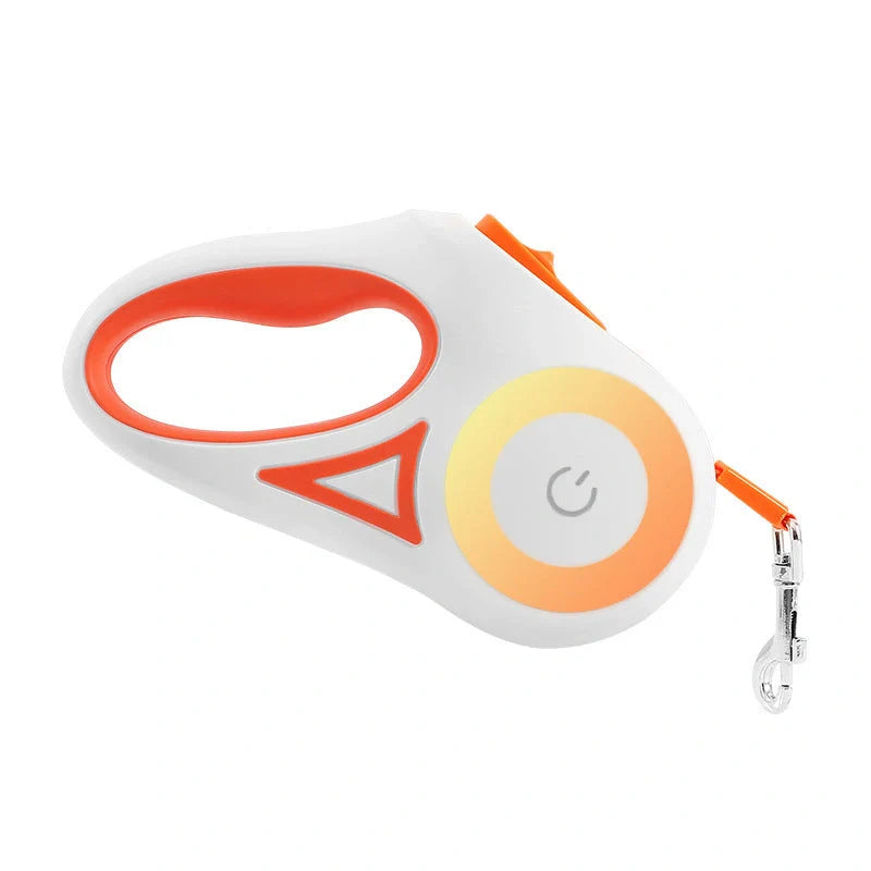 Retractable dog leash with automatic brake system in dream purple, sunshine orange, and mint green