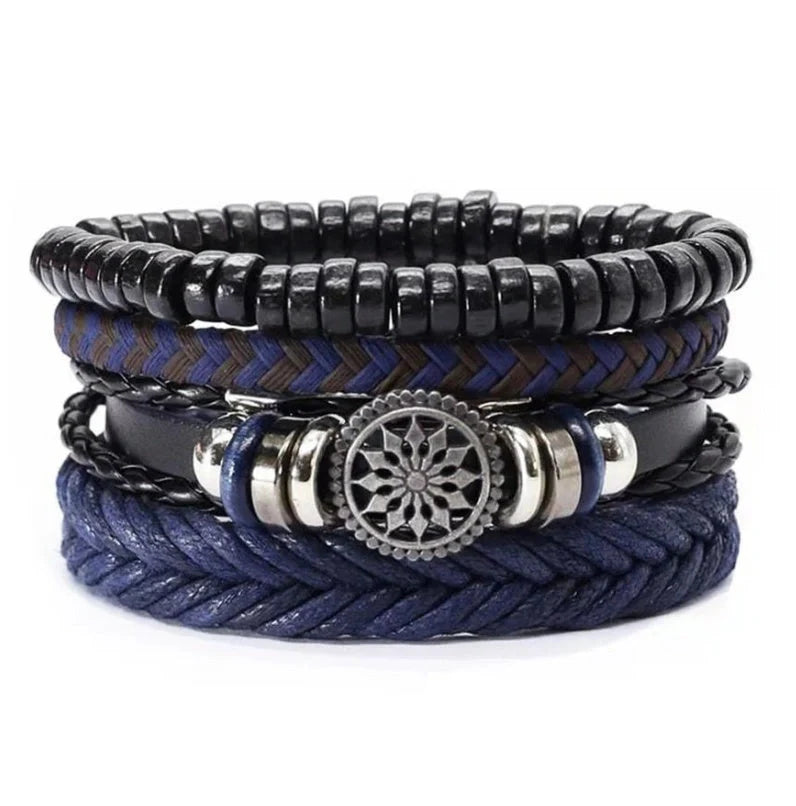 Men's genuine leather vintage braided bracelet with adjustable closure