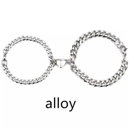 Elegant titanium steel couple bracelets with heart design, perfect for love gifts.