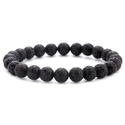 Natural Black Lava Rock and White Stone Stretch Bracelet showcasing unique natural stone beads