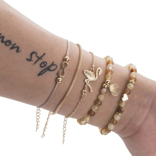 Bead Chain Bracelet Set featuring star and moon design in alloy material