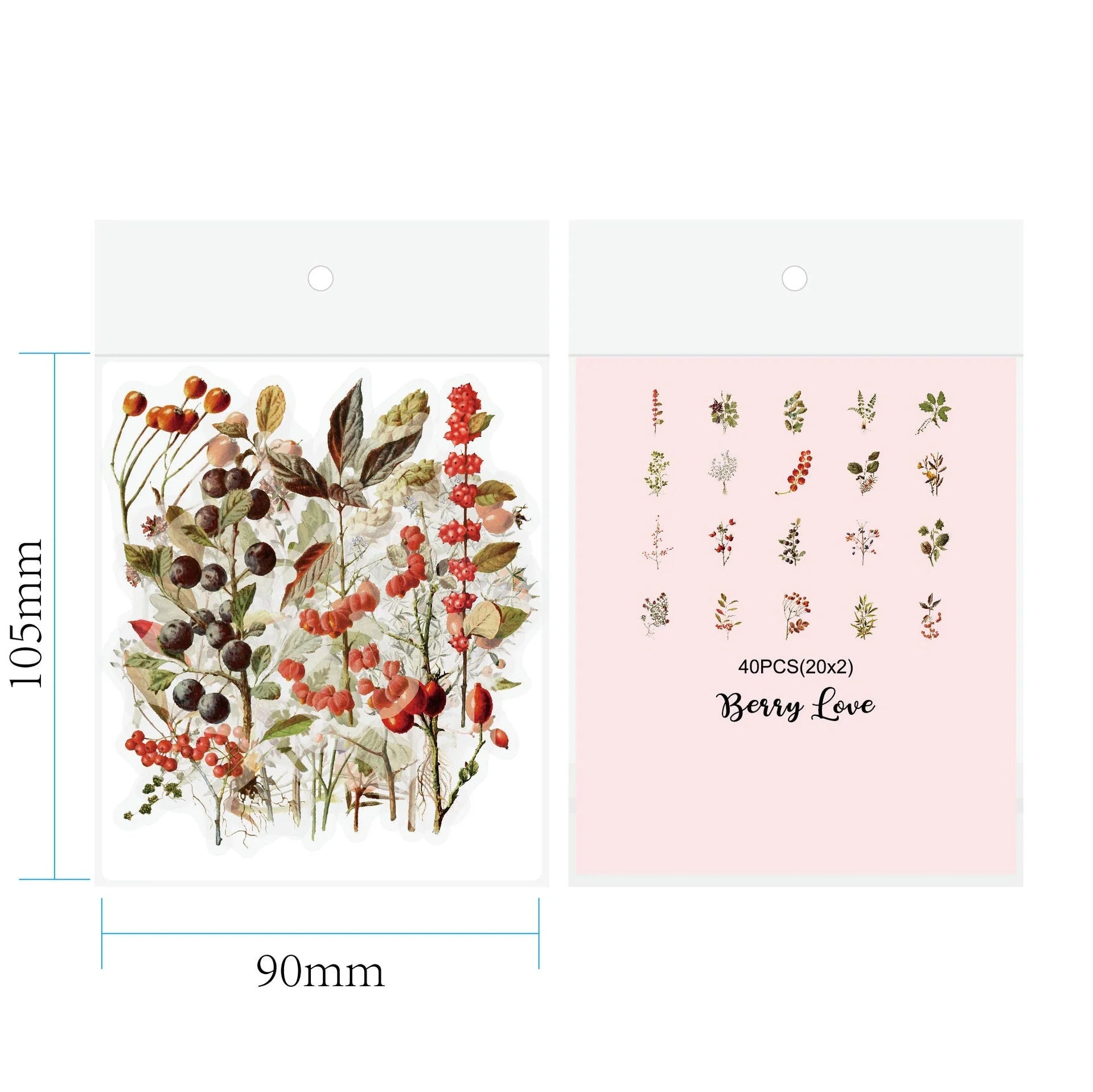 Retro Flower Nature DIY Sticker Pack with transparent flower and mushroom designs