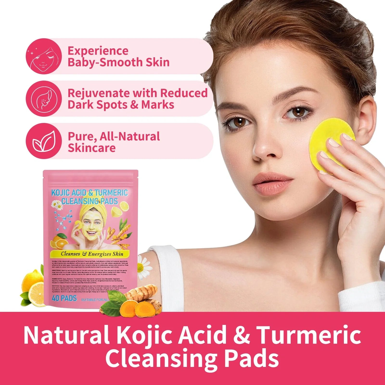 Turmeric Kojic Acid Cleansing Pads for radiant and clear skin