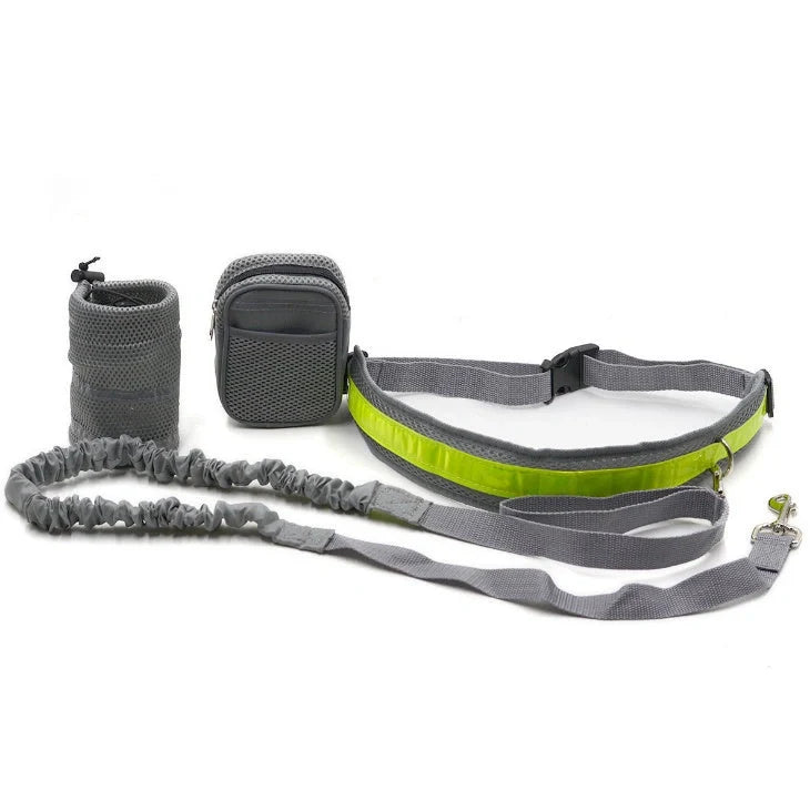Adjustable hands-free dog leash with waist bag in various colours