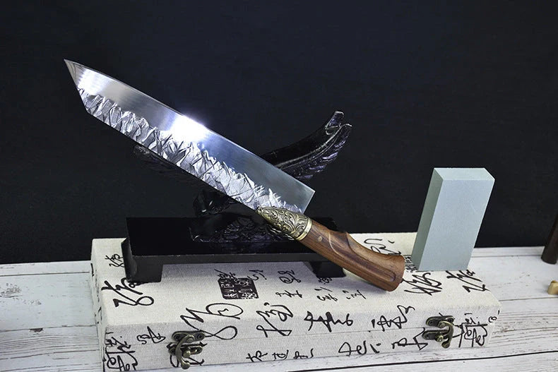 Hand-forged slicing knife with rosewood handle and pure copper guard