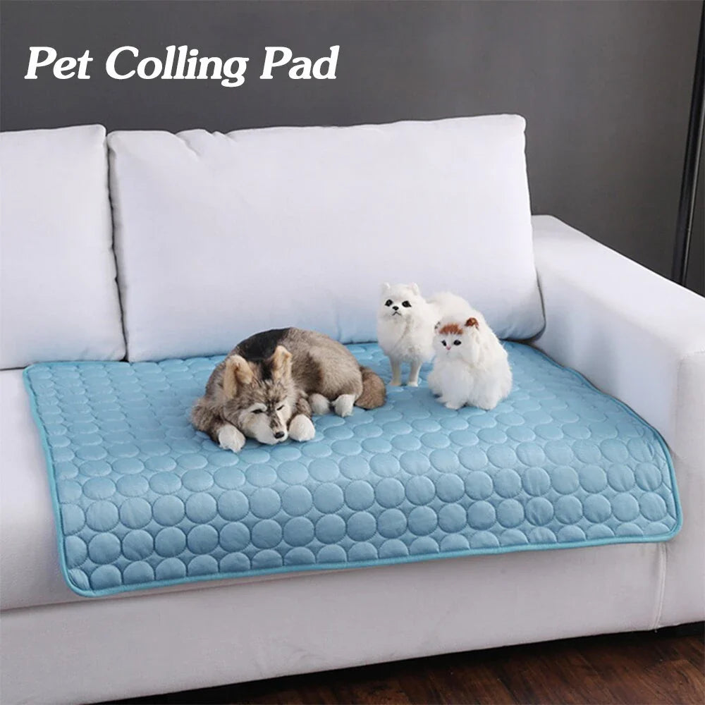 Premium pet cooling pad made with cold silk and breathable mesh to keep your furry friend comfortable in the summer heat