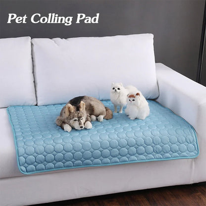 Premium pet cooling pad made with cold silk and breathable mesh to keep your furry friend comfortable in the summer heat