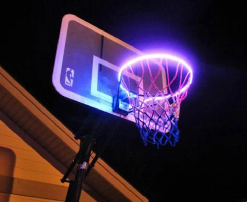Induction Color Changing Basketball Frame Light attached to a hoop with LED illumination