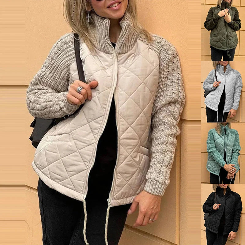 Stylish women's stand collar cotton jacket with pockets for winter warmth