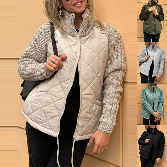 Stylish women's stand collar cotton jacket with pockets for winter warmth