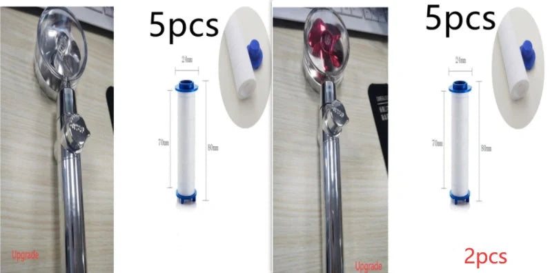 Turbo Propeller Shower Head in various colours with 360-degree fan extension