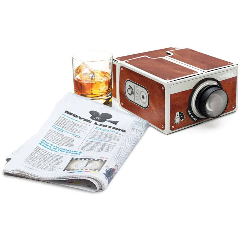Compact cardboard phone projector for creating a miniature home cinema experience