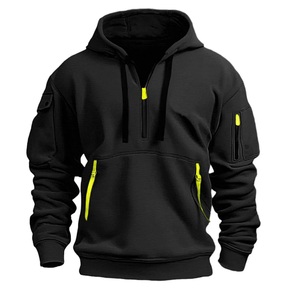 Cozy Hooded Pullover in Black, Navy Blue, Khaki, and Light Gray Colors