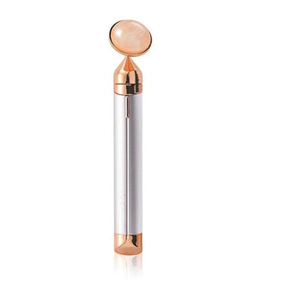 Electric Vibrating Natural Rose Quartz Jade Facial Roller with facial roller and under eye press attachments
