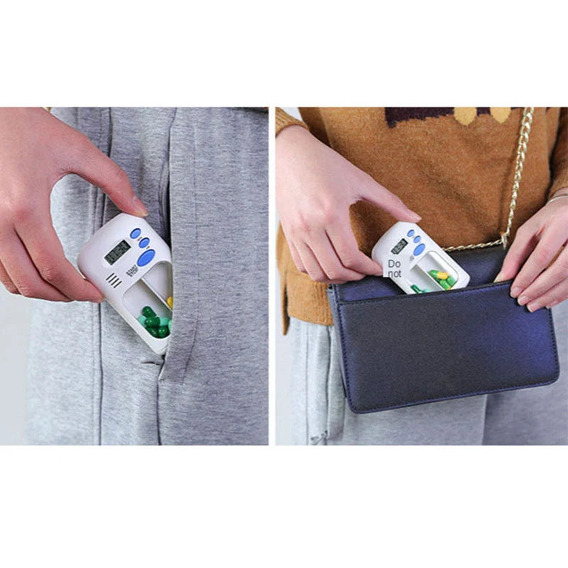 Mini portable pill reminder with LED display and countdown timer