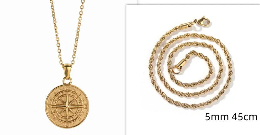 Elegant Stainless Steel Compass Necklace in gold and silver designs