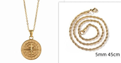 Elegant Stainless Steel Compass Necklace in gold and silver designs