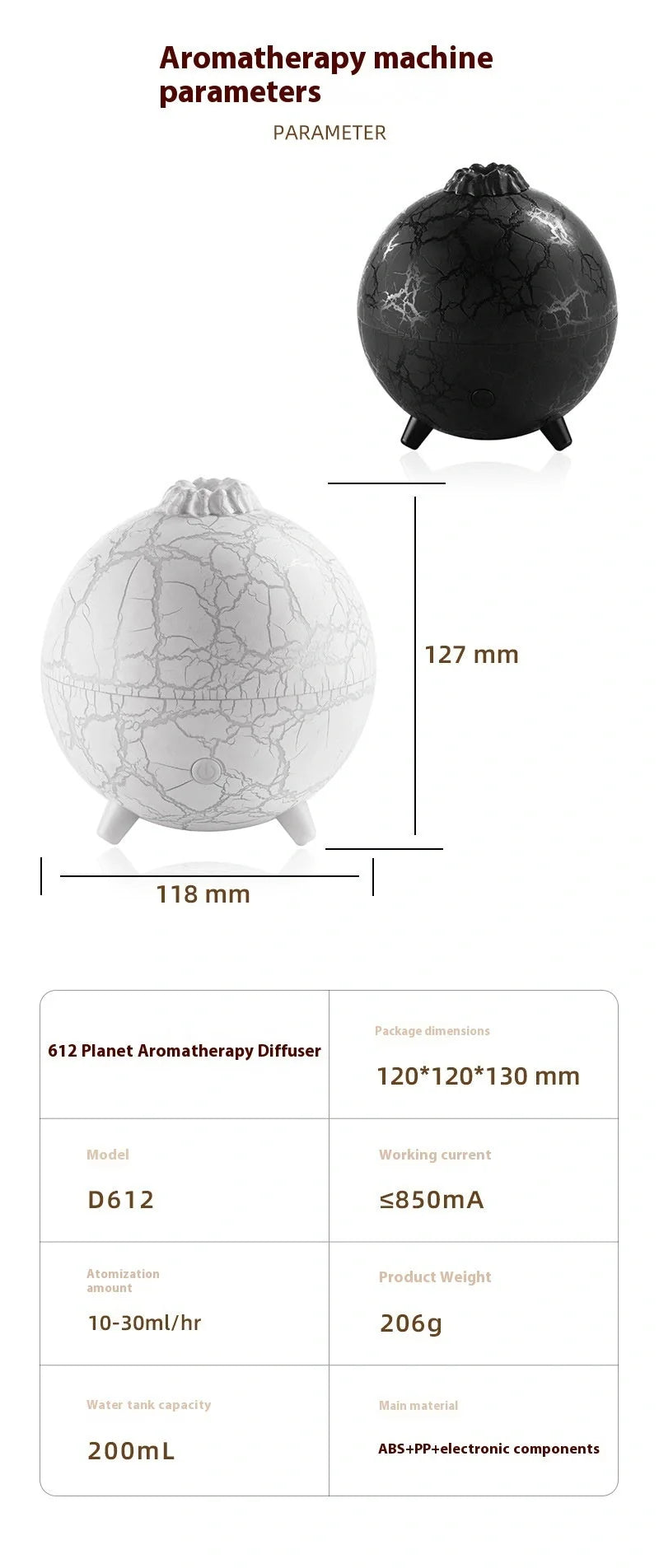 Creative Planet Colourful Atmosphere USB Humidifier with crackle finish in black and white